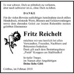 Danksagung Fritz Reichelt