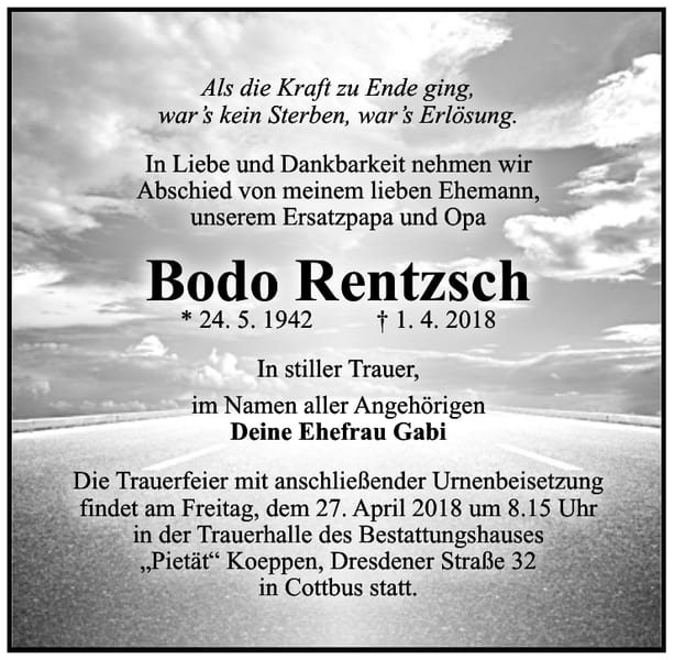 Traueranzeige Bodo Rentzsch