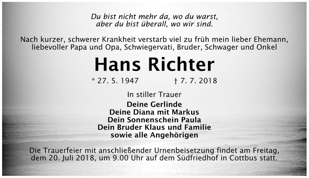 Traueranzeige Hans Richter