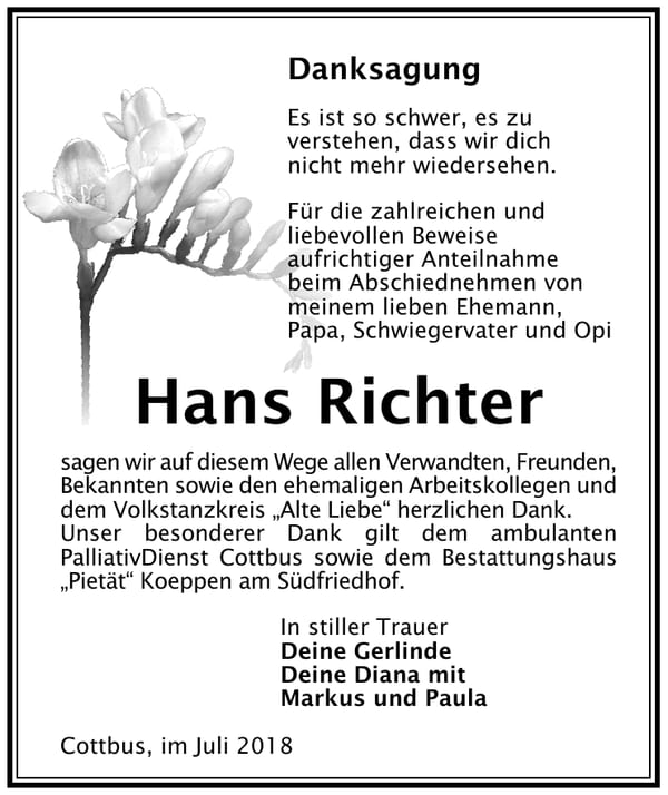 Danksagung Hans Richter