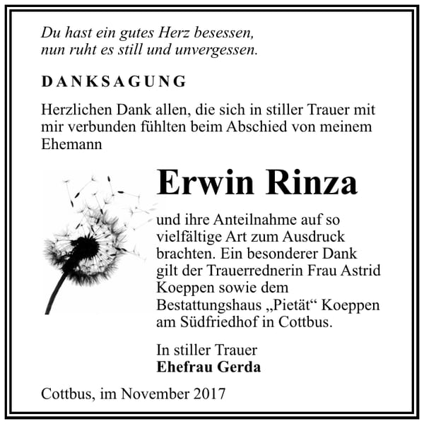 Danksagung Erwin Rinza