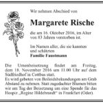 Traueranzeige Margarete Rische