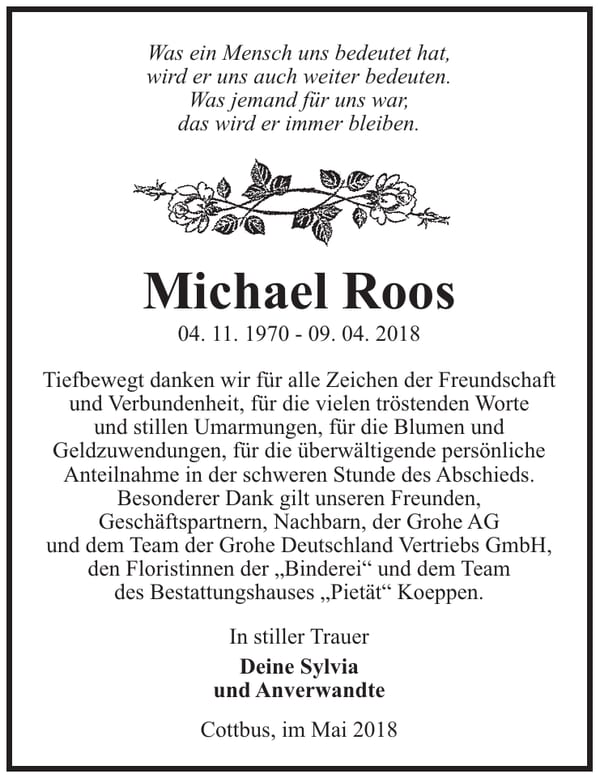 Danksagung Michael Roos