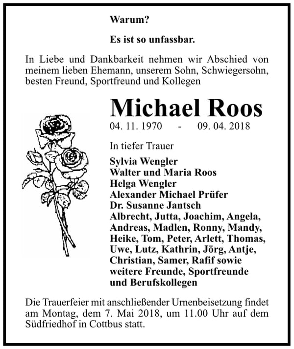Traueranzeige Michael Roos