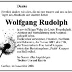 Danksagung Wolfgang Rudolph