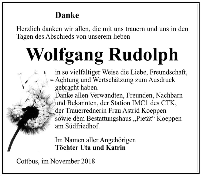Danksagung Wolfgang Rudolph