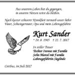 Traueranzeige Kurt Sander
