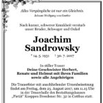 Traueranzeige Joachim Sandrowsky