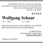 Danksagung Wolfgang Schaar