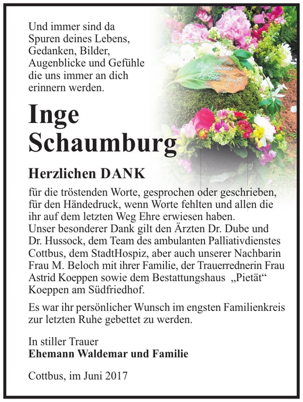 Danksagung Inge Schaumburg