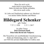 Traueranzeige Hildegard Schenker, geb. Teuber