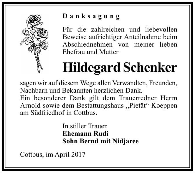 Danksagung Hildegard Schenker