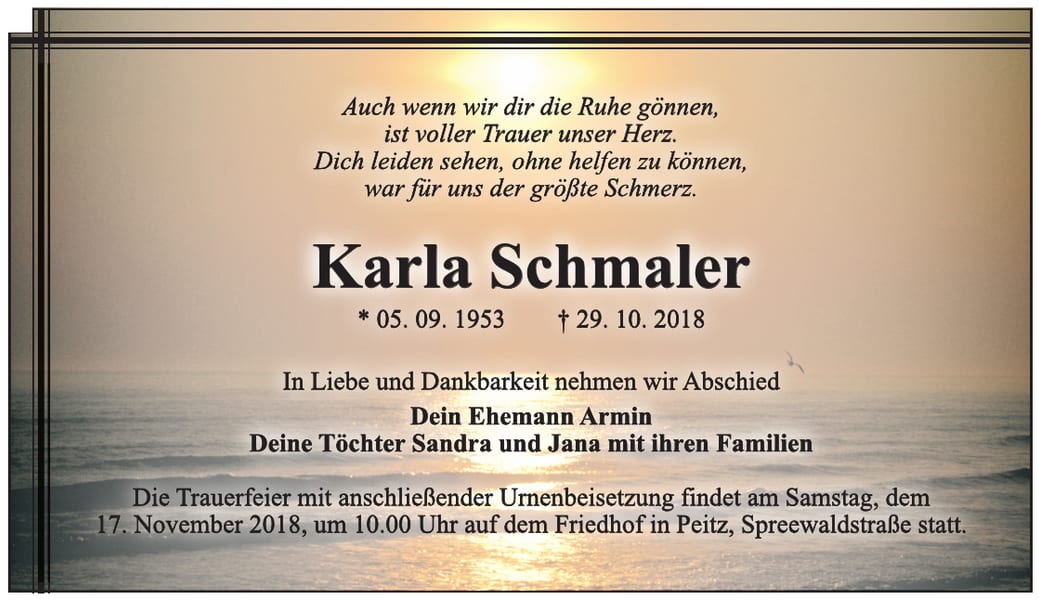 Traueranzeige Karla Schmaler