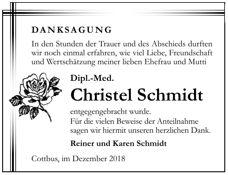 Danksagung Christel Schmidt