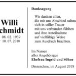 Traueranzeige Willi Schmidt