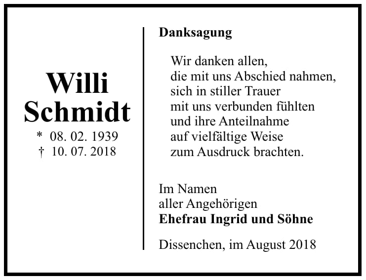 Danksagung Willi Schmidt