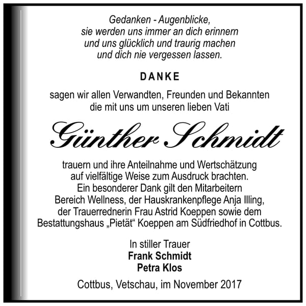 Danksagung Günther Schmidt