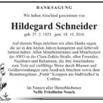 Danksagung Hildegard Schneider