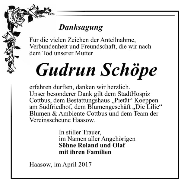 Danksagung Gudrun Schöpe