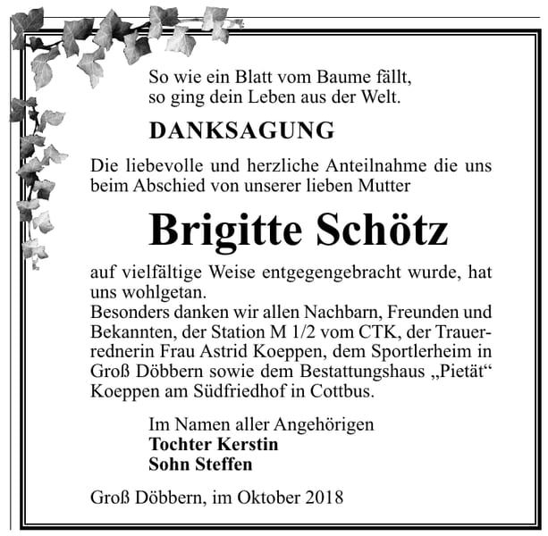 Danksagung Brigitte Schötz