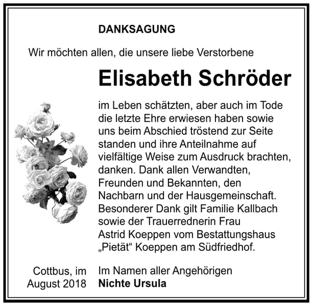 Danksagung Elisabeth Schröder