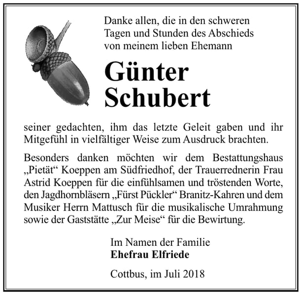 Danksagung Günter Schubert