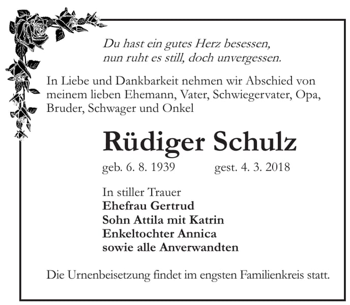 Traueranzeige Rüdiger Schulz