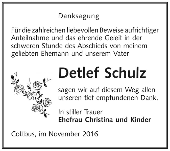 Danksagung Detlef Schulz