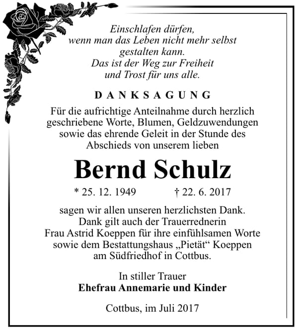 Danksagung Bernd Schulz