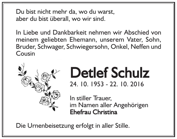 Traueranzeige Detlef Schulz