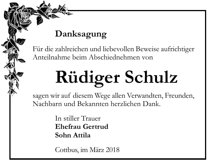 Danksagung Rüdiger Schulz