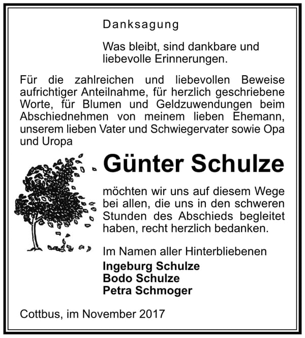 Danksagung Günter Schulze