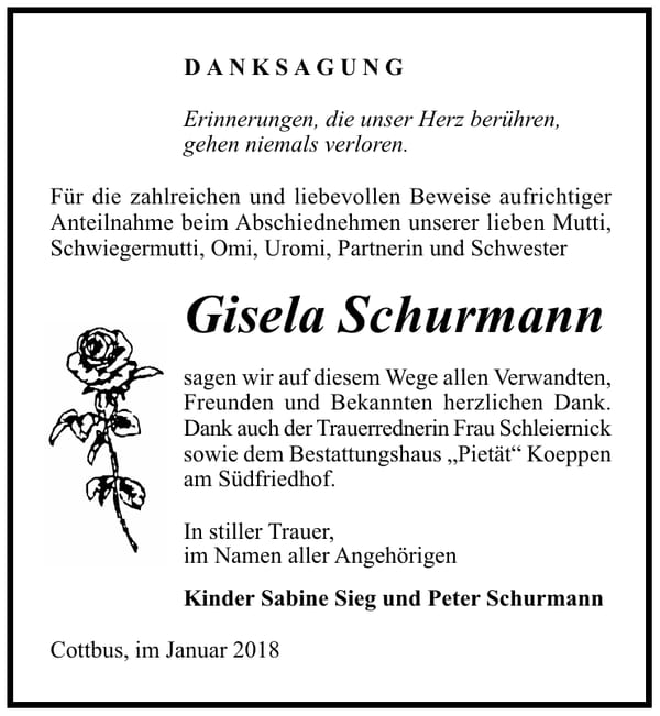 Danksagung Gisela Schurmann