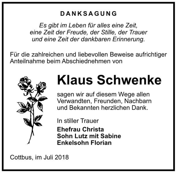 Danksagung Klaus Schwenke