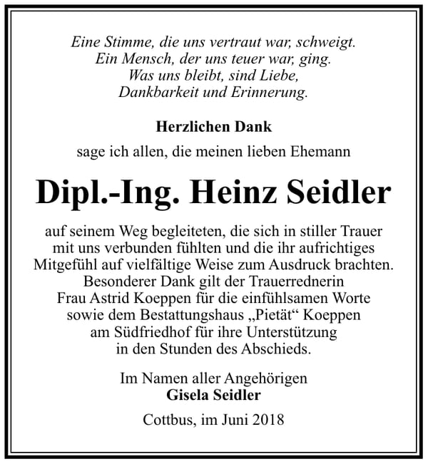 Danksagung Dipl.-Ing. Heinz Seidler