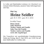 Traueranzeige Heinz Seidler