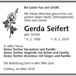 Traueranzeige Gerda Seifert, geb. Gerber