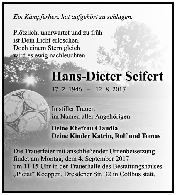 Traueranzeige Hans-Dieter Seifert