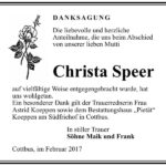 Danksagung Christa Speer