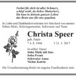 Traueranzeige Christa Speer, geb. Paulo