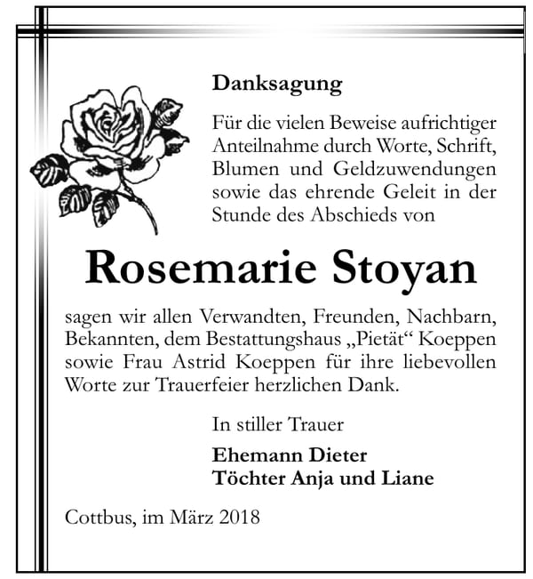 Danksagung Rosemarie Stoyan