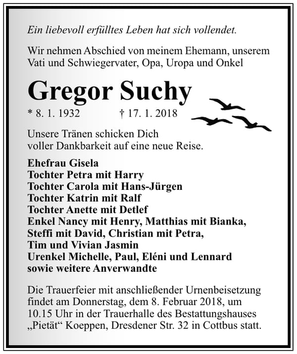 Traueranzeige Gregor Suchy