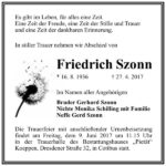 Traueranzeige Friedrich Szonn