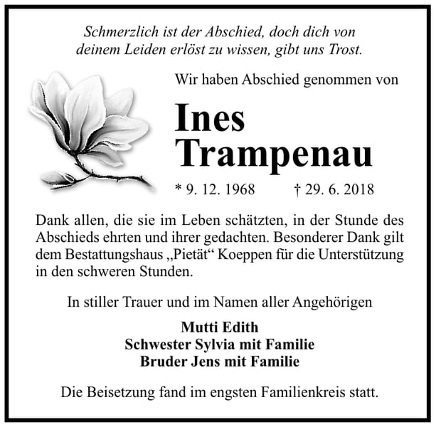 Traueranzeige Ines Trampenau