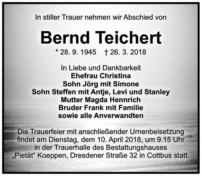 Traueranzeige Bernd Teichert