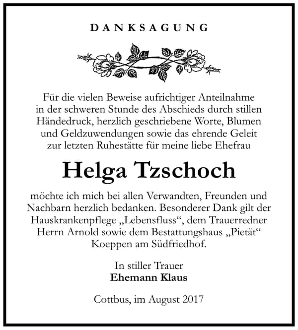 Danksagung Helga Tzschoch