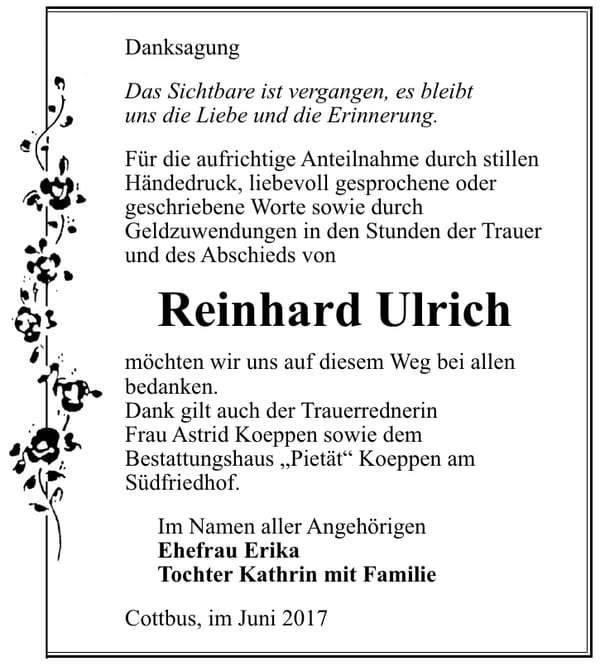 Danksagung Reinhard Ulrich