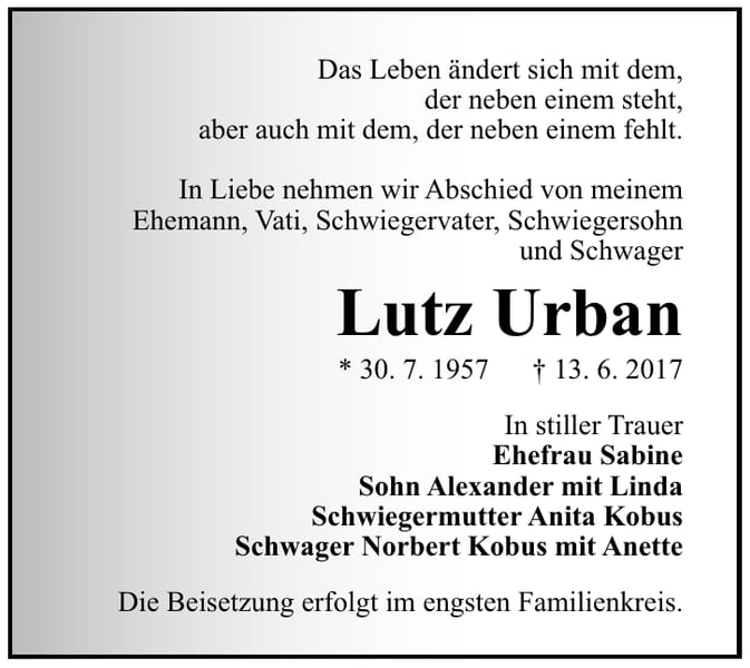 Traueranzeige Lutz Urban