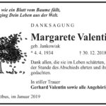 Traueranzeige Margarete Valentin, geb. Jankowiak