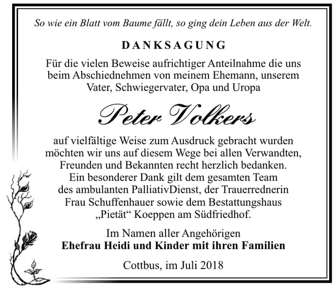 Danksagung Peter Volkers